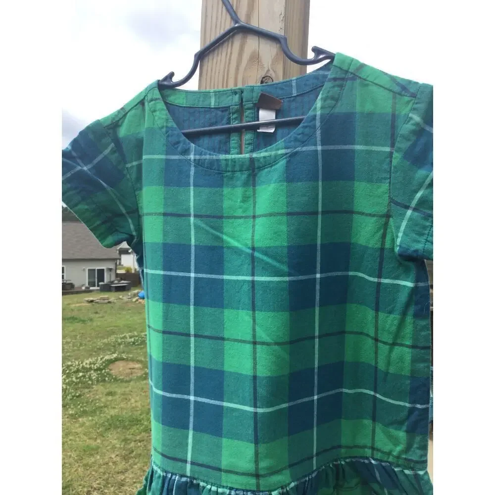 Tea girls short sleeve dress size 8 shirt‎ green blue plaid cotton preppy